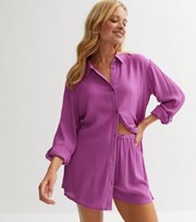 New Look Purple Cheesecloth Beach Shirt